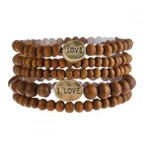 BROWN "LOVE" WOOD STACKABLE BEADED BRACELET